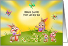 Easter from All Of Us with Adult, Baby Bunnies Holding Decorated Eggs card