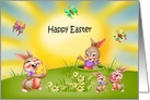 Easter with Bunnies Holding Decorated Eggs in a Flower Meadow card