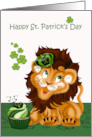 St. Patrick’s Day with a Lion Wearing a Crown on Green and Cupcake card
