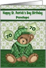 70th Birthday on St. Patrick’s Day Custom Name with a Cute Bear card