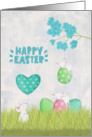 Easter with Watercolor Mice Holding a Heart Balloon and Eggs card