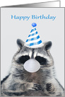 Birthday During COVID-19 with a Raccoon Wearing a Party Hat and a Mask card