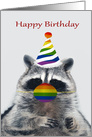 Birthday During COVID-19 with a Raccoon a Rainbow Colored Mask card