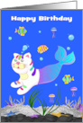 Birthday with a Cute Purrmaid Happily Swimming in the Ocean card