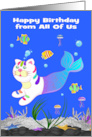 Birthday from All Of Us with a Purrmaid Happily Swimming in the Ocean card