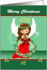 Christmas with a Beautiful Winged Angel and a Halo Holding a Wreath card