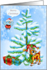 Christmas with a Snowy Scene and an Adorable Festive Reindeer card