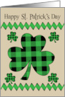 St Patrick’s Day with Black and Green Plaid Shamrocks over Zigzags card