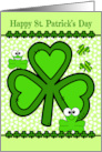 St Patrick’s Day with cute Googly Eyed Shamrocks Smiling on Green card