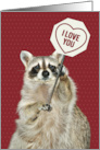 Love and Romance with an Adorable Raccoon Holding a I Love You Sign card