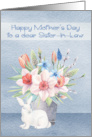 Mother’s Day to Sister in Law with Bunny Sitting in Front of Flowers card