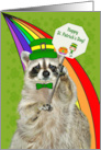 St Patrick’s Day with an Adorable Raccoon Wearing a Leprechaun Hat card