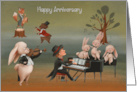 Wedding Anniversary with Adorable Animal Musicians and a Pianist card