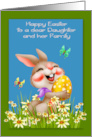 Easter to Daughter and Family with a Bunny Holding a Decorated Egg card