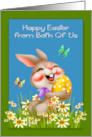 Easter from Both Of Us with an Adorable Bunny Holding a Decorated Egg card