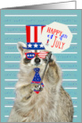 4th Of July with an Adorable Raccoon Wearing Eyeglasses Holding a Sign card