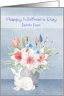 Mother’s Day Custom Name with a Bunny In Front of a Bouquet of Flowers card