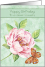 Birthday to Cousin with a Beautiful Water Colored Pink Flower card