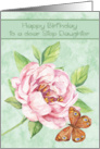 Birthday to Step Daughter with a Beautiful Water Colored Pink Flower card