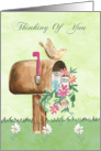 Thinking of You with a Mailbox Full of Flowers and a Pretty Bird card