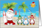 Christmas in July with Santa Claus Enjoying a Cocktail on the Beach card