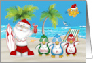 Christmas in July with Santa Claus Enjoying a Cocktail on the Beach card