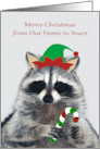 Christmas from Our Home to Yours with an Elf Raccoon and Candy Cane card