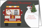 Christmas Firefighter Custom Name Business with a Raccoon card