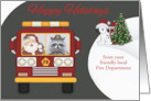 Happy Holidays Firefighter Custom Name Business with a Raccoon card