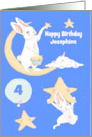 Birthday Custom Name and Age with Bunnies Up in a Pretty Blue Sky card
