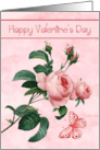 Valentine’s Day with a Pink Rose and a Butterfly in Flight on Pink card