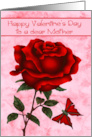 Valentine’s Day to Mother with a Red Rose and a Butterfly in Flight card
