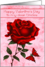 Valentine’s Day to Uncles with a Red Rose and a Butterfly in Flight card