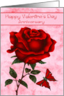 Wedding Anniversary on Valentine’s Day with a Red Rose and a Butterfly card