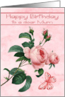 Birthday to Mum with a Pink Rose and a Butterfly in Flight card