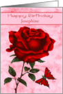 Birthday Custom Name with a Beautiful Red Rose and a Butterfly card