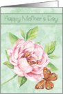 Mother’s Day with a Beautiful Water Colored Pink Flower and Butterfly card