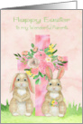 Easter to Parents with a Beautiful Flowered Cross and Two Rabbits card