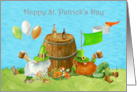 St. Patrick’s Day with Gnomes Relaxing Against a Big Keg and a Flag card
