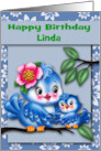 Birthday Custom Name with a Bird Holding a Baby Bird Perched on a Limb card