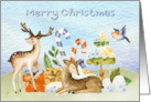 Christmas with Reindeer surrounding Festive Gifts and Candy Canes card