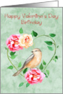 Birthday on Valentine’s Day with a Beautiful Flower Wreath and a Bird card