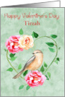 Valentine’s Day Custom Name with a Beautiful Flower Wreath and Bird card