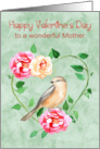 Valentine’s Day to Mother with a Beautiful Flower Wreath and a Bird card