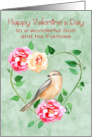 Valentine’s Day to Son and Fiancee with a Beautiful Wreath and a Bird card
