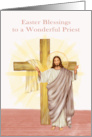 Easter Blessings to Priest with Jesus Holding up his Hands and a Cross card