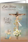 Easter Blessings to Priest with Jesus on a Cross and an Angel Praying card