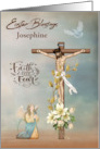 Easter Blessings Custom Name with Jesus on a Cross and an Angel card