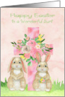 Easter to Aunt with a Beautiful Flowered Cross and Cute Rabbits card