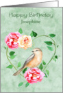 Birthday Custom Name with a Beautiful Heart Wreath and a Pretty Bird card